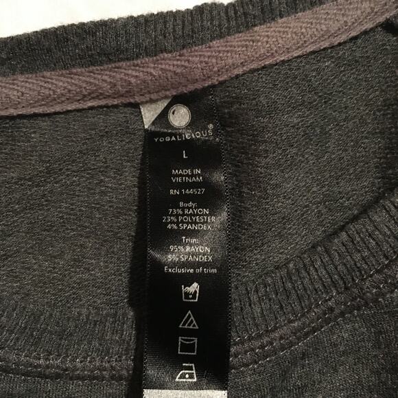 Yogalicious Long Sleeve Top Soft Sweatshirt Zip Hem Pullover Thumb Hole Gray, L - Picture 4 of 8